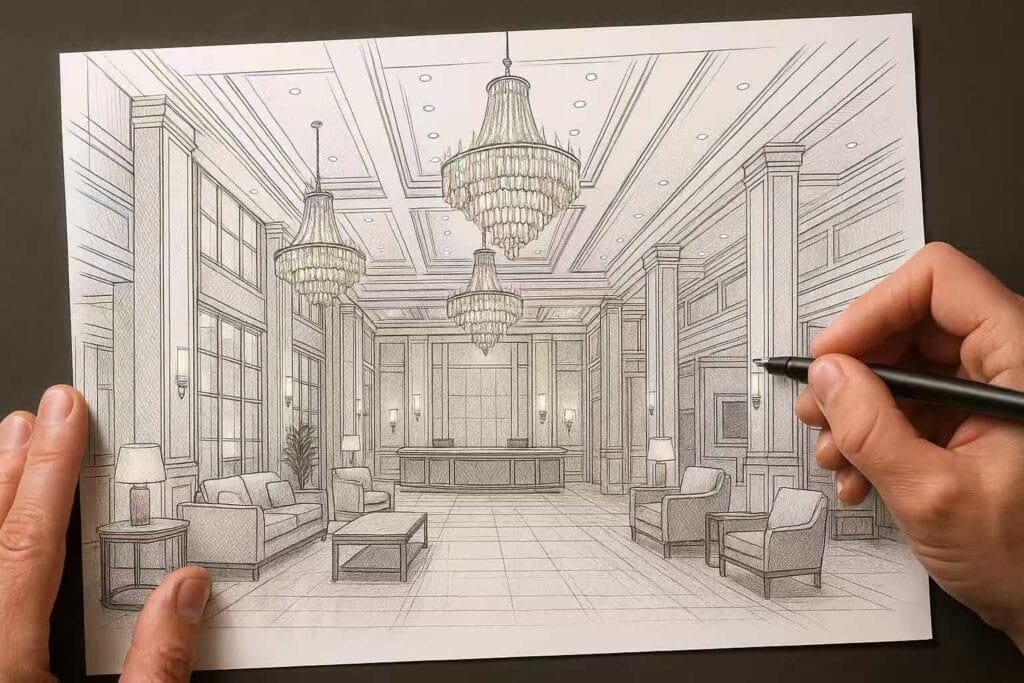 Hotel lobby design drawings