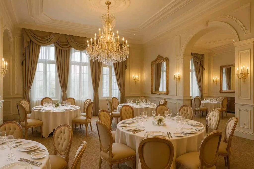 Hotel Furniture Exporter-Elegant hotel banquet hall ready for events