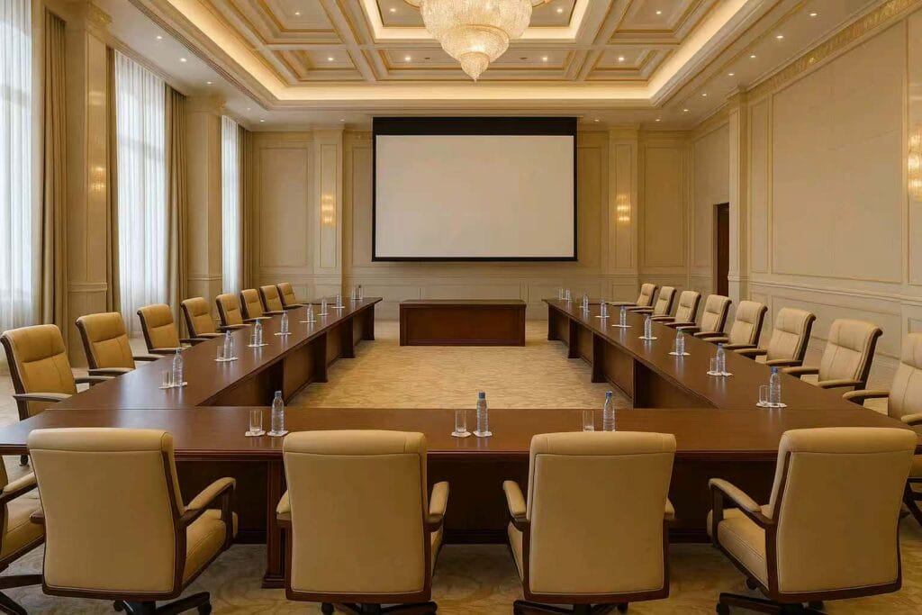 Hotel Furniture Exporter-Conference room with large table and chairs for meetings