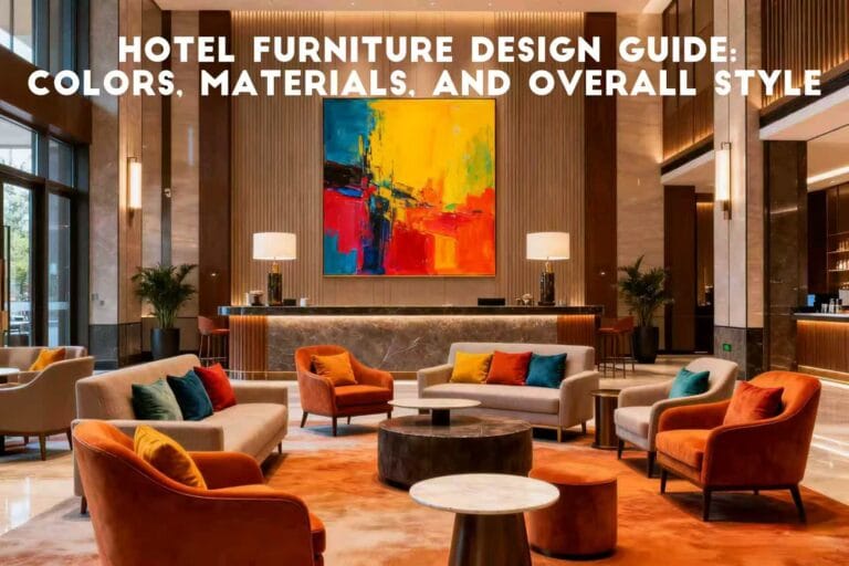 Hotel Furniture Design --lobby uses layered warm colors as the base, combined with local bright-colored artworks or pillows as visual focus.