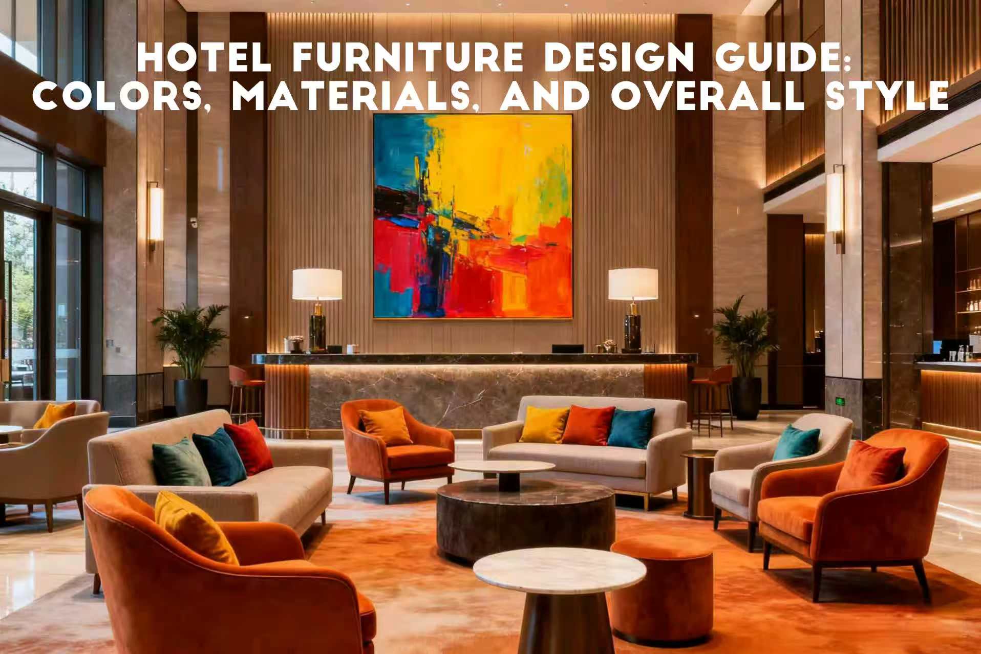 Hotel Furniture Design --lobby uses layered warm colors as the base, combined with local bright-colored artworks or pillows as visual focus.
