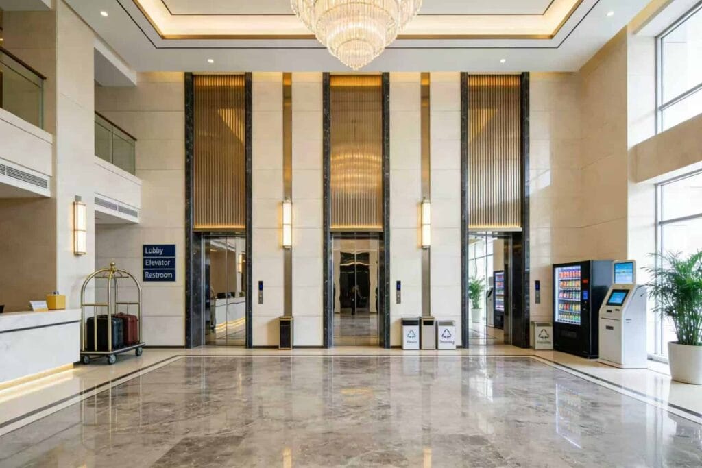 hotel-public-area-supplies-trash-cans-and-convenience-items-are-provided-next-to-the-elevator