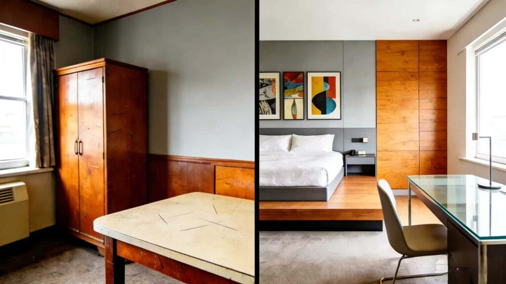 hotel-room-renovation-before-and-after-showing-transformation-from-outdated-to-modern-design-with-new-ff&e
