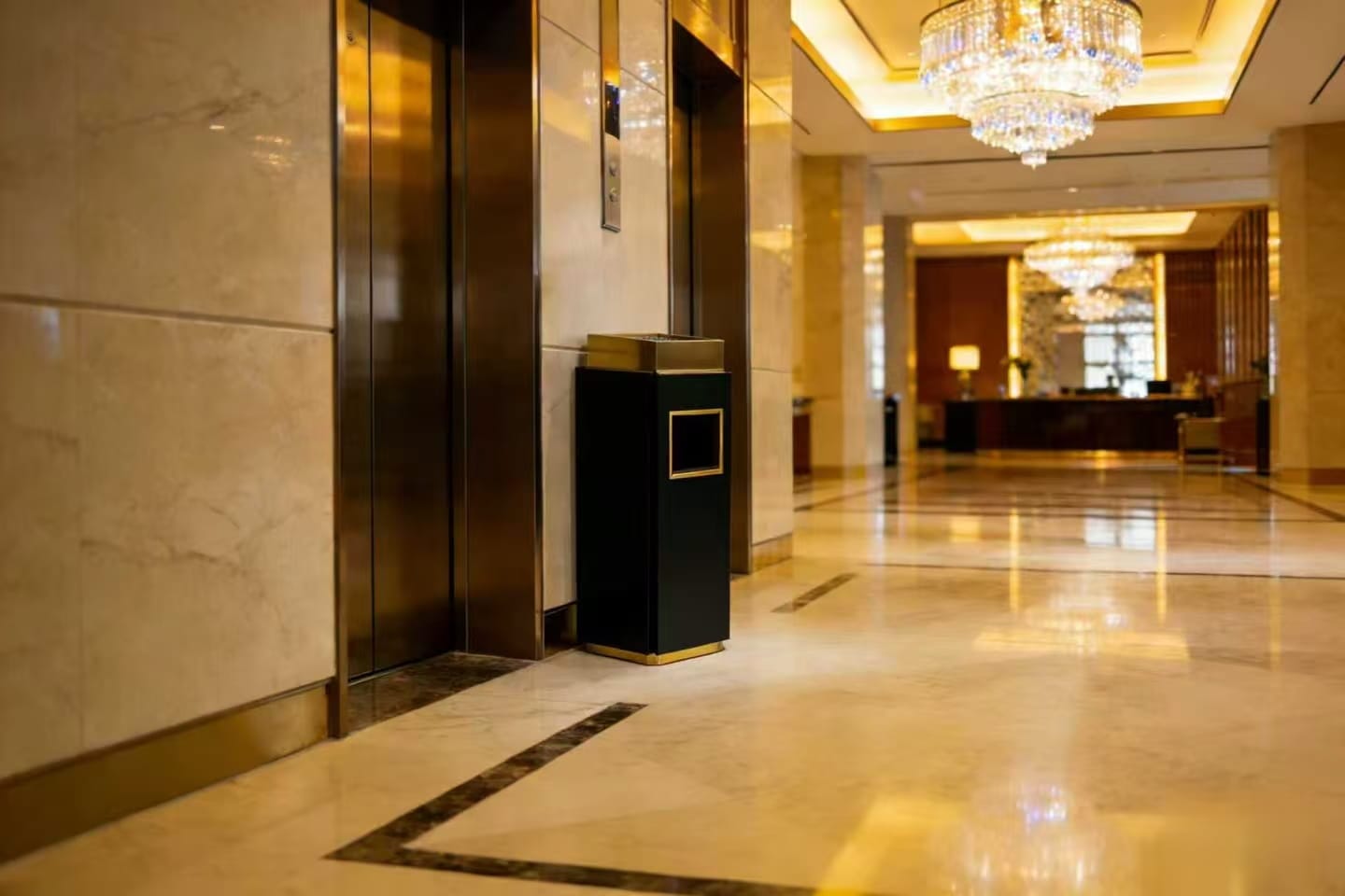 there-are-black-ashtray-bins-next-to-the-hotel-elevator