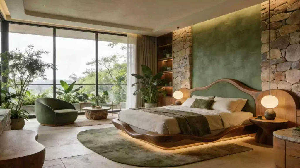 Custom manufactured sustainable hotel furniture showing authentic natural materials versus mass-produced synthetic alternatives for biophilic design