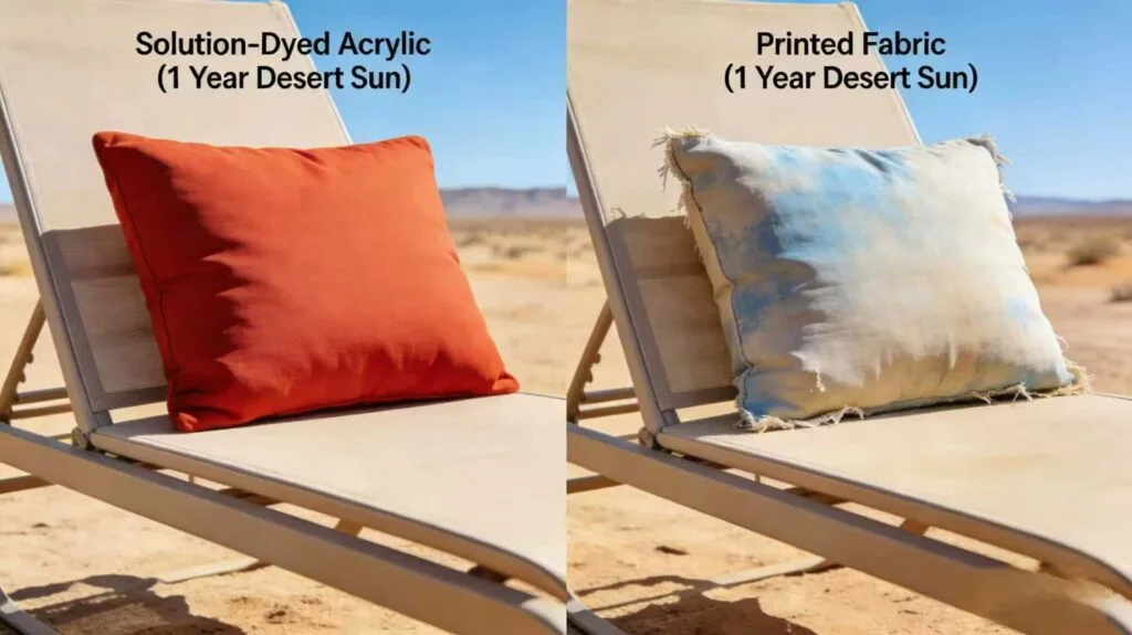 hotel-outdoor-cushion-comparison-solution-dyed-acrylic-maintaining-color-versus-faded-printed-fabric-after-arizona-sun-exposure
