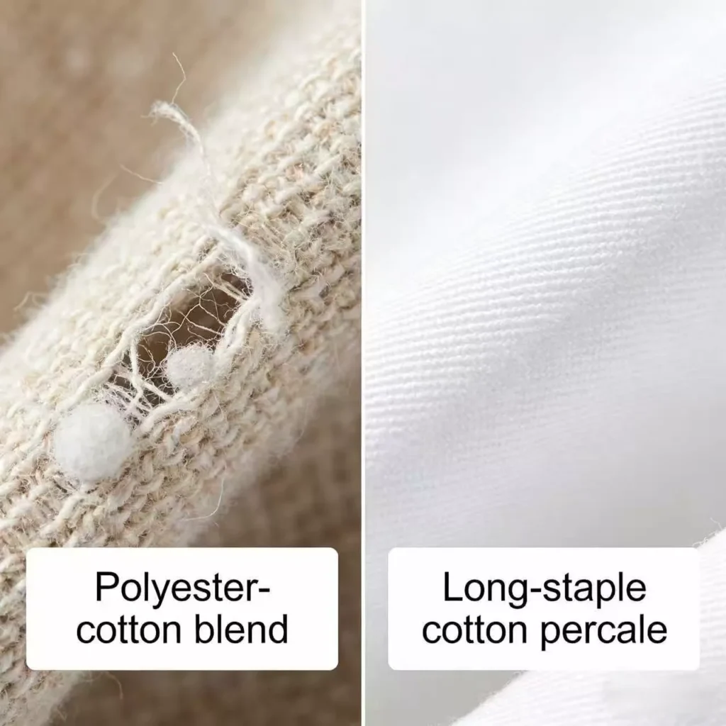 polyester-cotton-blend-vs-long-staple-cotton-percale-hotel-bedding-selection-fabric-comparison