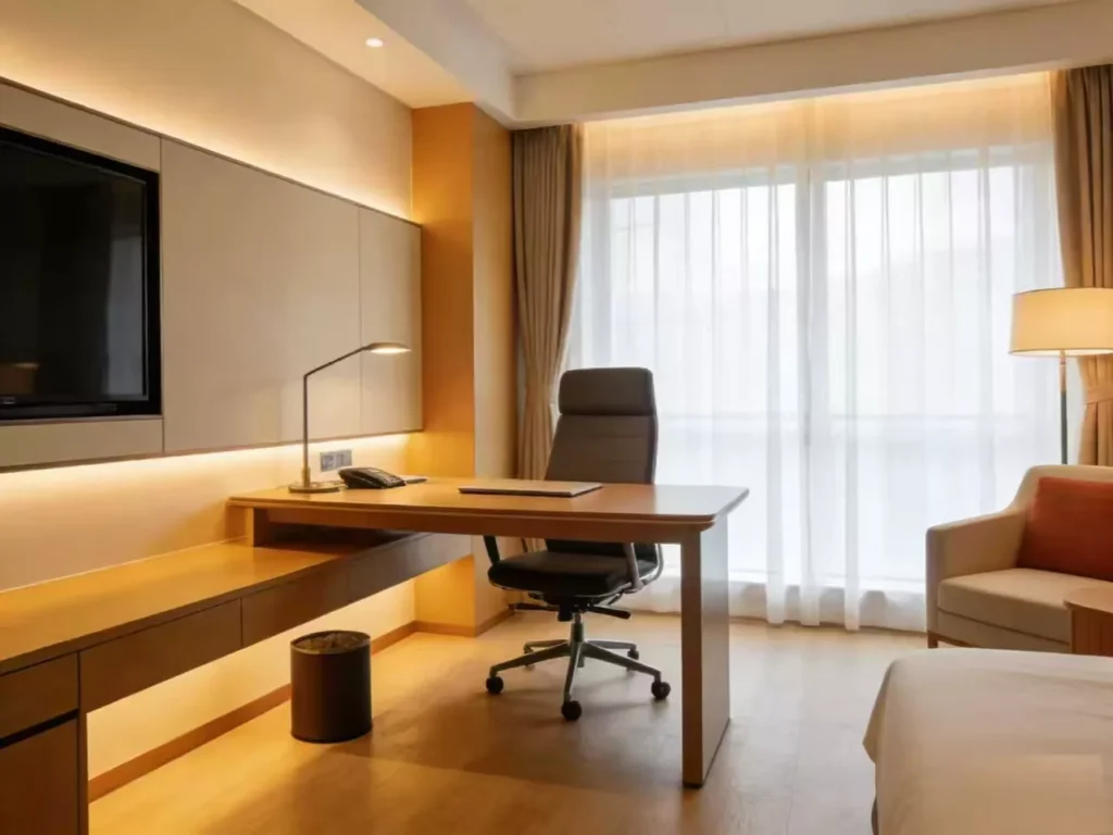 Ergonomic Hotel Furniture Guide: The Spec-First Approach to Happier Guests 1 ergonomic-hotel-furniture-guide-guest-room-desk-and-chair-setup
