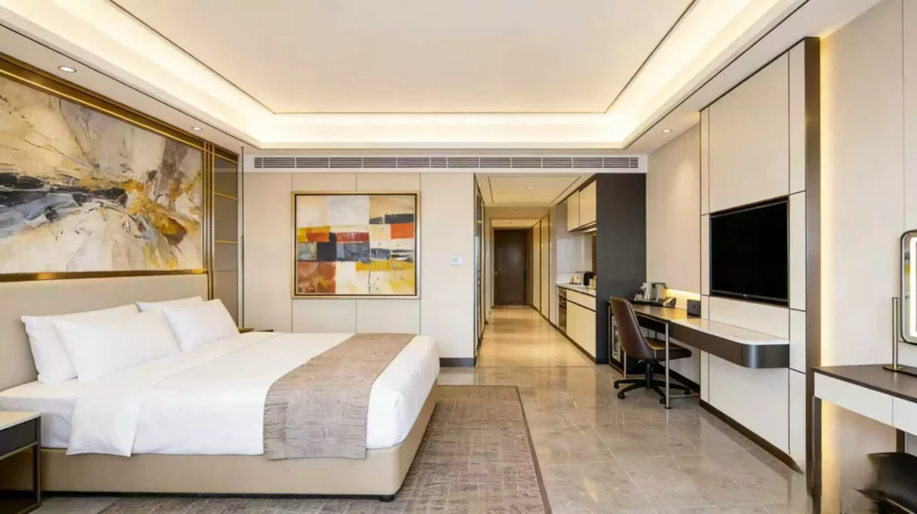 Hotel Furniture Installation Best Practices: Avoid 5 Common Mistakes 1 Hotel guestroom showing correctly completed FF&E installation as a reference for hotel furniture installation best practices