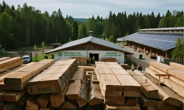 jimeng-2025-07-29-5695-1. 森林与木材结合图 画面：一堆规整堆放的木材前方延伸出一片绿意盎然的森林； ...